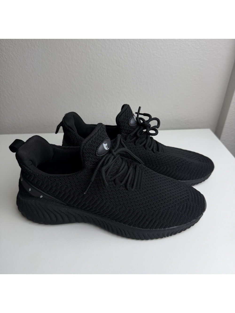 Black Knit Sneaker Lightweight Walking Running Shoes LaceUp Casual EU42 US 10-11